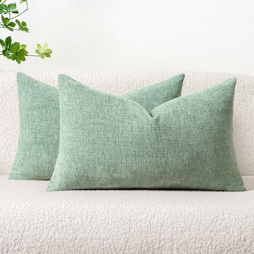 MIULEE Chenille Lumbar Throw Pillow Covers Greyish Green 12x20 Pack of 2 by MIULEE