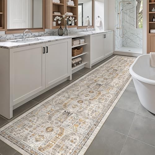 Madane Washable Runner Rugs 2x10 Long for Hallway Kitchen, Brown/Gold - Image 4