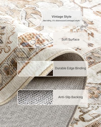 Amada Large 10x14 Washable Area Rug for Living Room, Beige, Boho Vintage - Image 6
