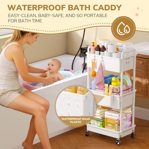 Goovilla Diaper Cart with Lockable Wheels and Easy Assembly, 3 Tier White - Image 3
