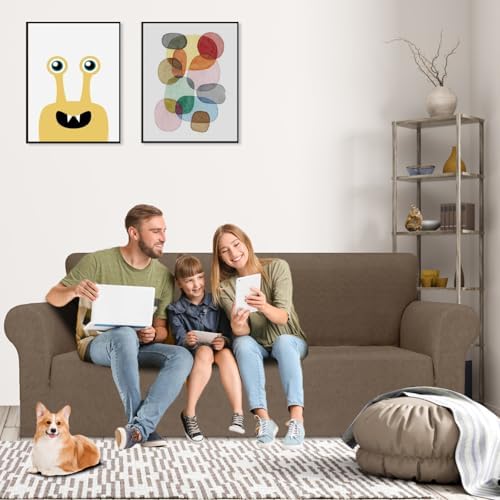 MAXIJIN Stretch Oversized Couch Covers for 3 Cushion Couch (91"-110"), 1-Piece Large Sofa Cover Slipcover Furniture Protector for Kids,Dogs (Extra Large, Diamond Pattern Brown) - Image 2
