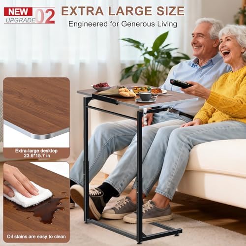Tv Tray Table,Extra Large Dinner Food Tray Table,Couch & Bed Eating Desk,Heavy Duty Folding Laptop Side Table with 8Height&90° Tilt Adjustable,C-Shaped End Table with Phone/Tablet Slot Walnut - Image 3