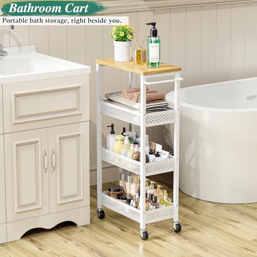 OKZEST 4-Tier Slim Rolling Storage Cart for Laundry Room, Bathroom, Kitchen - Image 4