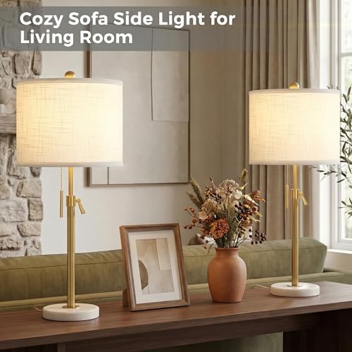 Qingmiao Gold Table Lamps Set of 2, 22" to 30" Adjustable Nightstand Lamps for Bedroom, Dimmable End Table Lamps for Living Room Console Entry Farmhouse Home Decor, New House Warming Gifts - Image 5