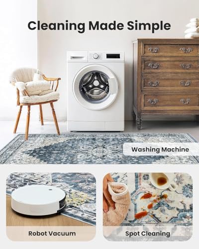 AMADA HOMEFURNISHING 5x7 Area Rugs, Washable Living Room Rug Low-Profile with Non-Slip Backing & Durable Edge Binding, Vintage 5x7 Rugs for Living Room, Bedroom, Dinning Room - Image 3