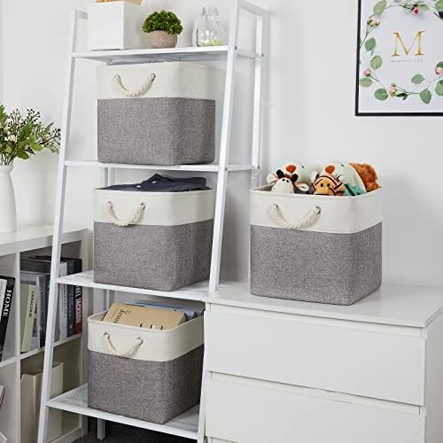Temary Fabric Baskets 12 Inch Storage Cubes Basket with Handle, Clothes Baskets for Gift, Large Bins for Organizing Books, Blankets (White&Gray) - Image 5