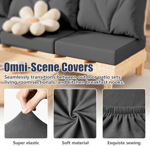 8Pcs Outdoor Cushion Covers, Stretch Patio Furniture Couch Chair Slipcovers - Image 4