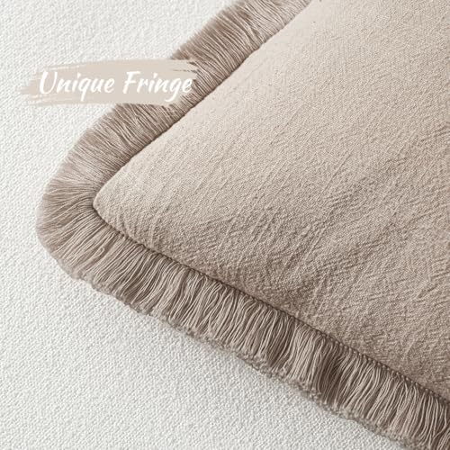 MIULEE Boho Natural Linen Fringe Decorative Euro Throw Pillow Covers 28x28 - Image 3