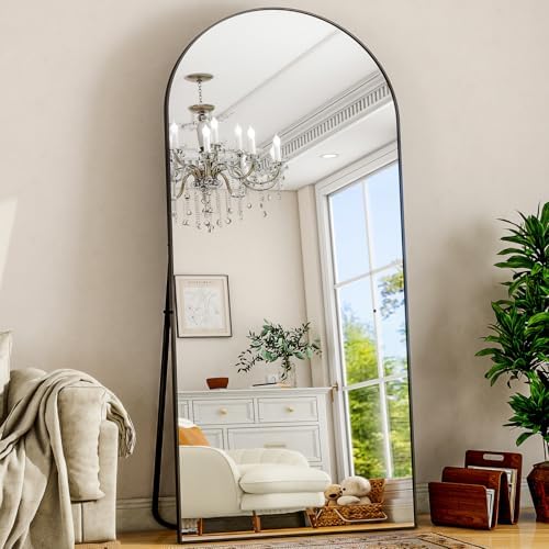 Full Body Mirrors Arched Large Full Length Mirror with Stand Aluminum Wall Mounted Hanging or Leaning Standing Mirrors (Black, 34"x76") by WISSMILESHOME