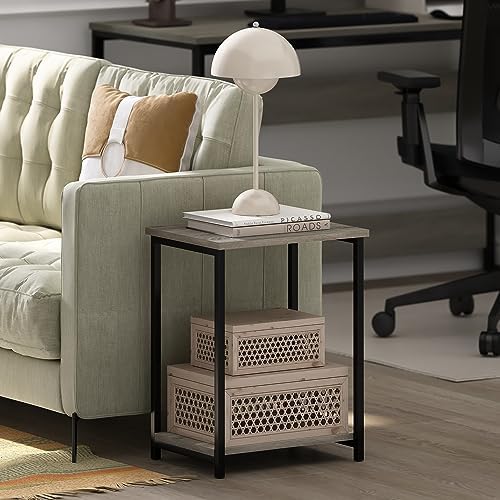 Furinno Simplistic 2-Tier Metal Frame Side Table, French Oak - Image 2