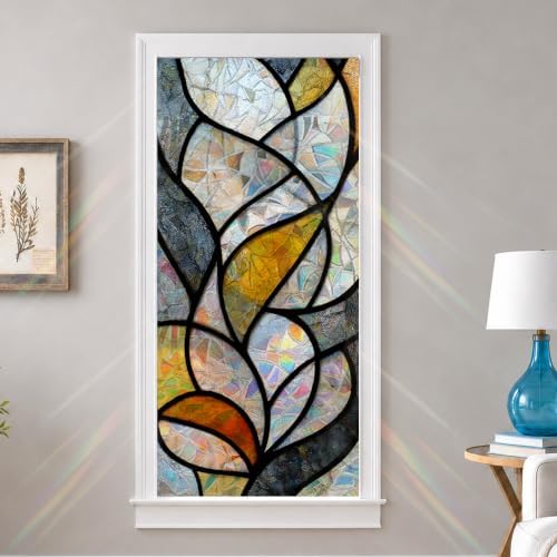 Amber Geometric Stained Glass Window Privacy Film 17x39in PVC Static Cling by yuenengmaoyi