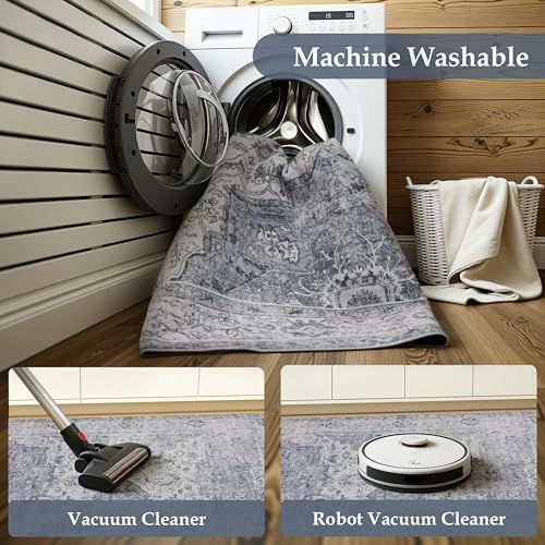 Washable 3x4 Entryway Rug, Vintage Non-Slip Low Pile Rugs - Image 4