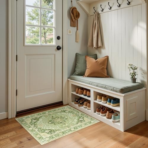 RELEANY Washable Area Rug, Small 2'x3', Green/Yellow by RELEANY