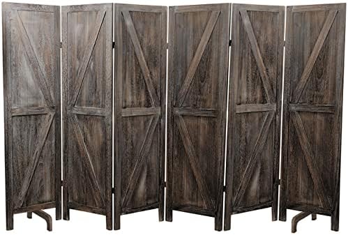 Premium Home 6-Panel Room Divider – Rustic Brown Barn Door, K Pattern Folding Privacy Screen, Partition Wall by PremiumHomeDecor