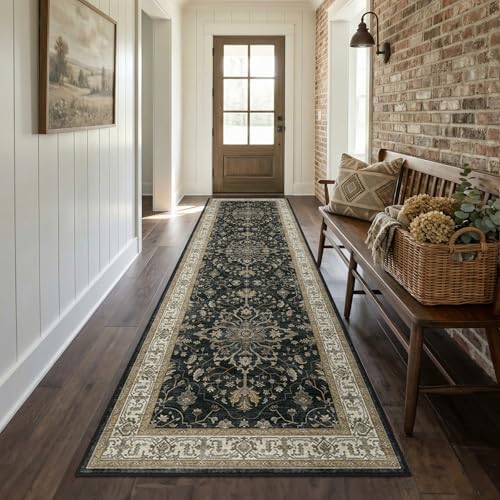 RELEANY Washable Area Rug, Runner 2'x8', Black/Vintage/Beige - Image 2