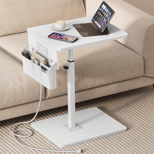 Vagusicc Sofa Armrest Tray Table for Couch - 360° Swivel Height Adjustable Side Table for Small Spaces, Snack Side Table for Bed or Chair, C Shaped End Table Snack Table for Eating Dinner Laptop by Vagusicc
