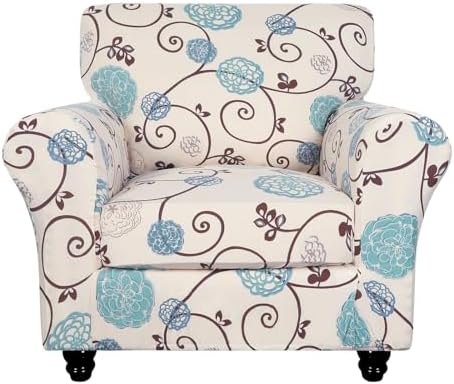 SearchI Stretch Sofa Cover Printed Couch Covers, Floral Pattern 2 Piece Armchair Slipcover with Separate Chair Cushion Cover, Washable Furniture Protector for Living Room(Armchair, Ball Flower) by SearchI