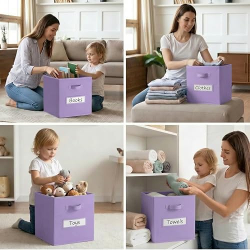 Storage Bins,13 Inch Cube Storage Bin with Labels,6pcs,Purple - Image 6