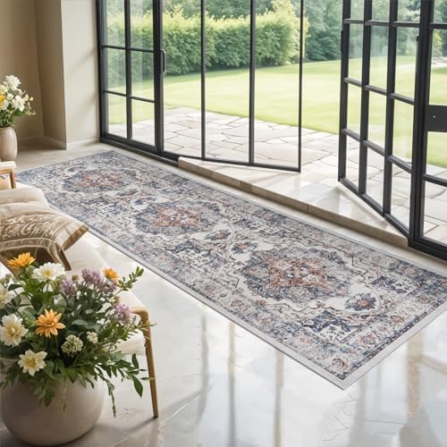 Hallway Washable Runner Rug - 2x10 Kitchen Rugs Entryway Rug Runner Vintage Soft Floor Mat Non Slip Indoor Farmhouse Carpet for Bathroom Living Room Bedroom (2 X 10, Brick) - Image 2