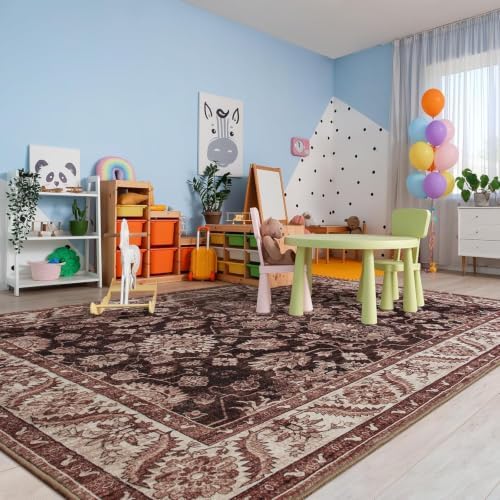 Hanples 5x7 Area Rugs for Living Room, Washable Rug Vintage Floral, Rust - Image 5
