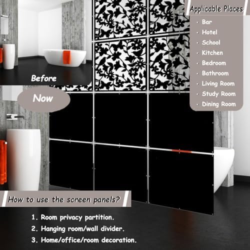 Lchen Hanging Wall Divider,12pcs PVC Room Partition Screen Panel with Butterfly Flower Bird for Home,Office,Hotel,Bar Decoration(black02) - Image 4