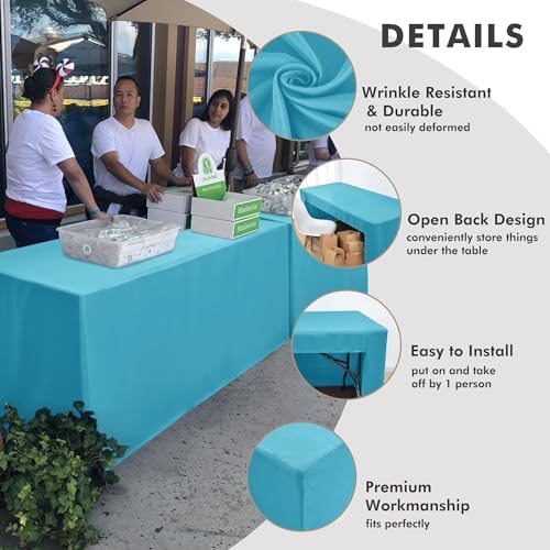 Nasitos 2 Pack Fitted Tablecloth for 4 Foot Tables-Teal Open Back Folding Table Cover Washable and Wrinkle Resistant Table Cloth for Trade Show, Book Fair, Career Fair, Convention, Events - Image 3