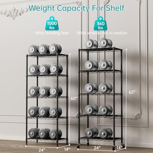 SINGAYE 5 Shelves Storage Wire Shelf Closet Metal Shelving Pantry Wheels - Image 3