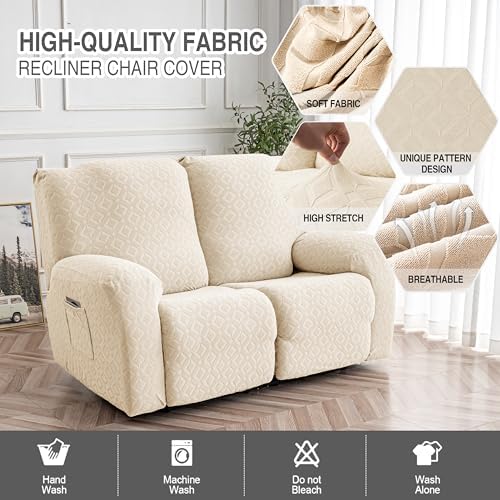 Genina Waterproof Recliner Loveseat Cover,2 Seat Couch Cover,Beige - Image 2