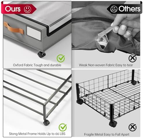 Yecaye 4 Pack Under Bed Storage with Wheels, Under Bed Storage Containers with Lids, Large Under Bed Rolling Storage with Clear Window & Label, Rolling Drawers for Clothes, Blankets, Books - Image 3