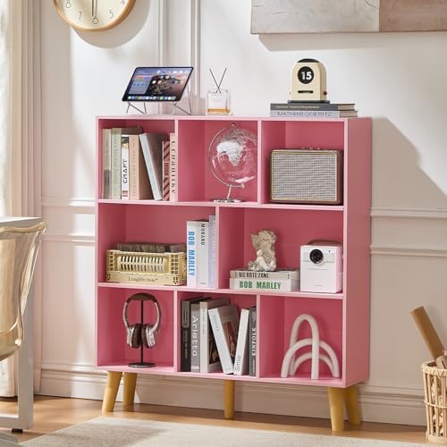 LEYAOYAO 8 Cube Bookshelf,Mid-Century Modern Bookcase with Legs,Light Pink by LEYAOYAO-Findtheshiningpointofyourideallife%EF%BC%81