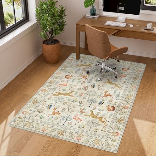 DUKINO 3x4 Rug, Washable Animal Area Rug for Entryway Non Slip, Beige - Image 3