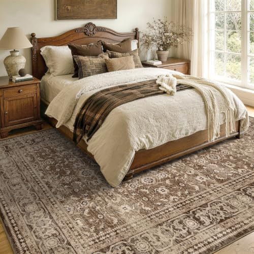 4x6 Ft Area Rugs for Living Room, Soft Non-Slip Machine Washable Rug, Vintage Stain Resistant Carpets for Bedroom Nursery Dining Room Home Decor (Brown) - Image 4