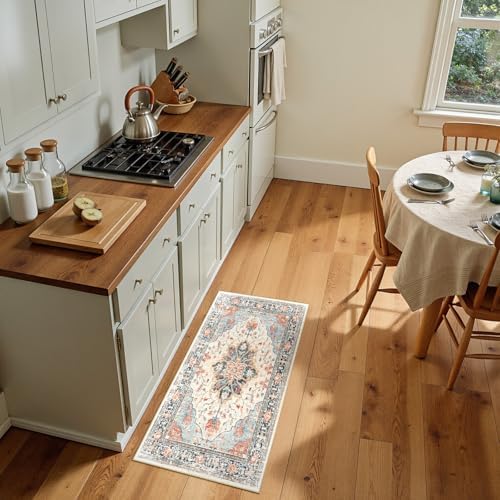 RELEANY Washable Area Rug, Small 2'x4', Beige/Blue/Orange - Image 2