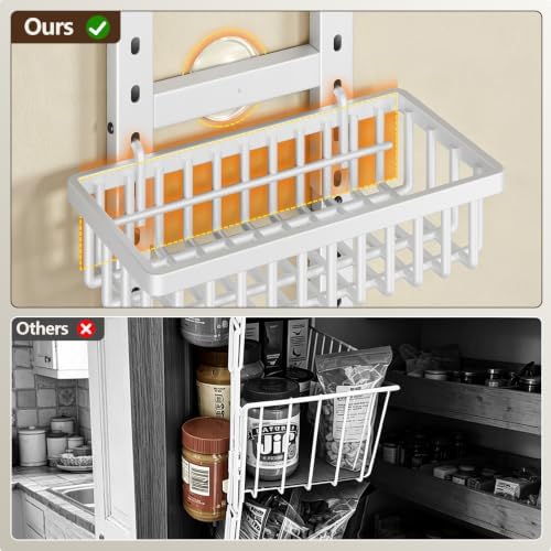 POKIPO 9 Tier Narrow Over The Door Pantry Organizer, 2 in 1 Wall Mount or Hanging Spice Rack with Adjustable Deep Basket, Heavy-Duty Seasoning Organizer and Storage for Kitchen Closet Bathroom (White) - Image 7