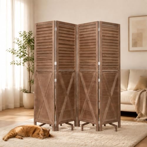 Wood Room Divider 4 Panel Folding Privacy Screen,2-in-1 Design Wall Divider by JVVMNJLK