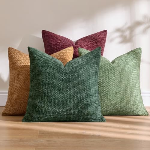 MIULEE Soft Decorative Chenille Pillow Covers Christmas Dark Green 18x18 - Image 4