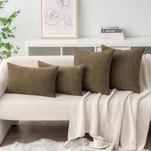 MIULEE Soft Chenille Fall Throw Pillow Covers Coffee 18x18 Inch Pack of 2 - Image 4