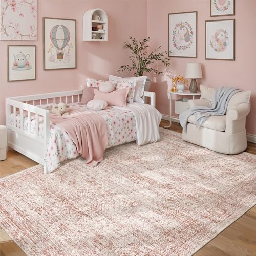 Soalmost 6x9 Area Rug for Living Room Washable Rugs Non-Slip Pink - Image 3