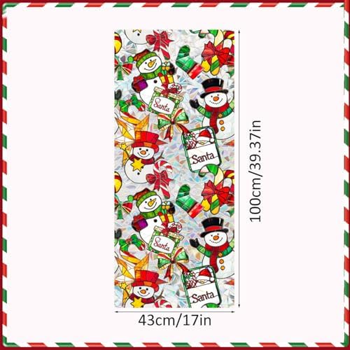 Christmas Stained Glass Window Cling Rainbow Tinted Window Film Privacy Stained Glass Window Decal Snowman Bow Candy Cane Windows Decals for Home School Xmas Party Decoration 17x 39.3 Inch - Image 2
