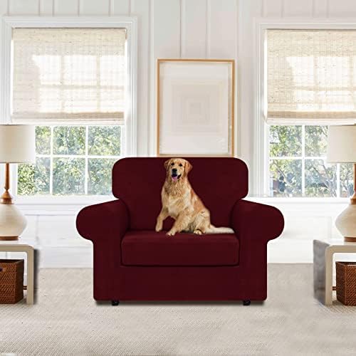 WEERRW Velvet Stretch 2 Pieces Chair Sofa Slipcovers Washable, Burgundy - Image 2