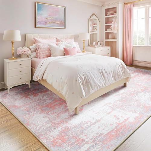 RELEANY Washable 6'x8' Abstract Area Rug for Living Room Gray Pink by RELEANY