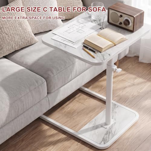 GOYLSER Large C Shaped Tv Trays Living Room End Table End Stand, White Marble Minimalist Wooden C Table for Sofa, Height Adjustable Tv Tray Tables Side Table for Dinner Eating - Image 3