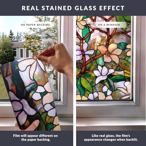 Magnolia Window Privacy Film by Artscape - Decorative Stained Glass Design, Static Cling, Day and Night Privacy, UV Protection, Easy to Apply and Removable, Made in USA - 24 x 36 Inch - Image 5