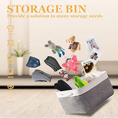 TheWarmHome Storage Basket for Organizing - 15.7x11.8x8.2 inch Large 3 Pack Collapsible Storage Bins for Shelves, Fabric Storage Cubes for Gift Closet Linen Organization (White & Grey) - Image 2