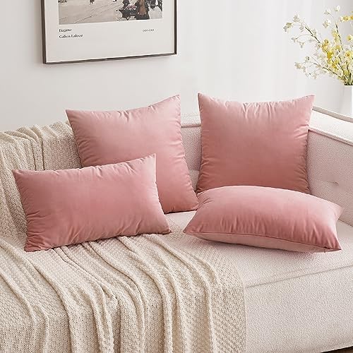 MIULEE 12x20 Inch Lumbar Velvet Throw Pillow Covers Dusty Pink - Image 4