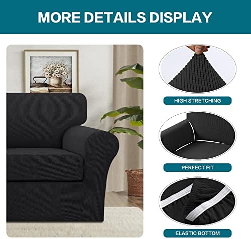 Turquoize 2 Piece Chair Covers Chair Slipcovers for Living Room Armchair Couch Cover Chair Sofa Cover with Individual Cushion Covers Furniture Cover for Chairs Feature Jacquard Fabric (Chair, Black) - Image 4