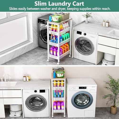 Vivihomety 4-Tier Laundry Utility Rolling Storage Cart with Wheels, Metal - Image 5