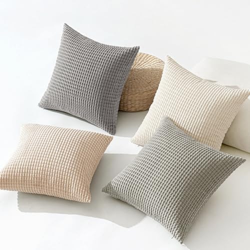 MIULEE Boho Farmhouse Decorative Pillow Covers 18x18 Inch Set of 4 Neutral - Image 6