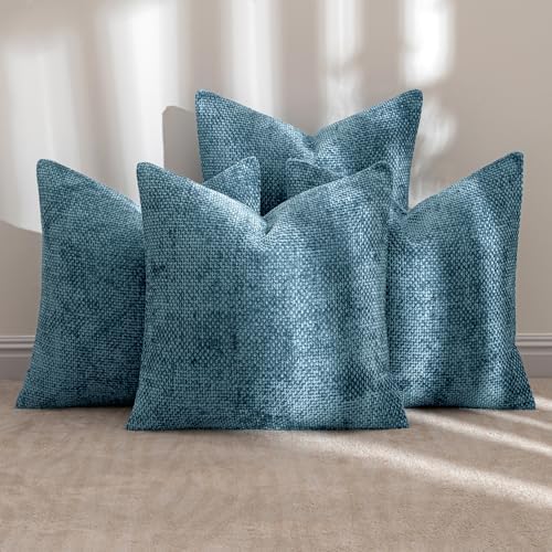 MIULEE Soft Decorative Chenille Pillow Covers Smoke Blue 20x20 Pack of 4 - Image 2