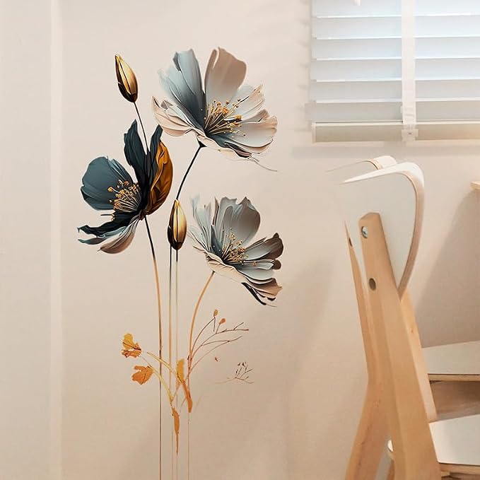 Luxury Silver Gray Gold Floral Wall Stickers 3D Flower Wall Decals Peel and Stick Wall Art Decor for Bedroom Living Room Office Dormitory - Image 4